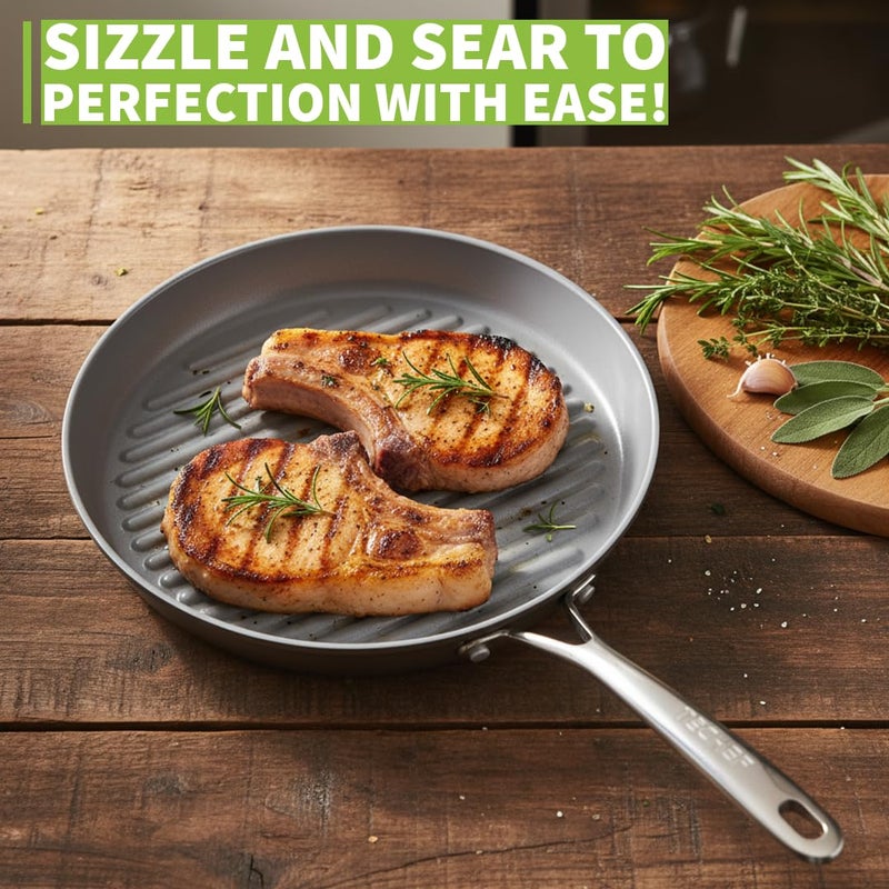 TECHEF - CeraTerra Collection, 12" Ceramic Nonstick Grill Pan (PTFE, PFAS, and PFOA Free), Made in Korea (12-in Grill Pan) - Image 2